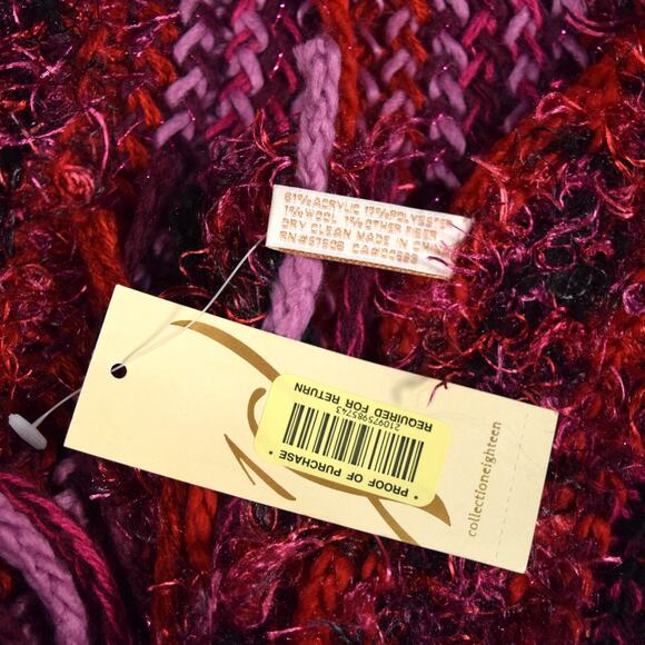 New 80" Scarf Pink & Black Eyelash Yarns Knitted Collection Eighteen 8" Fringe - Picture 8 of 8